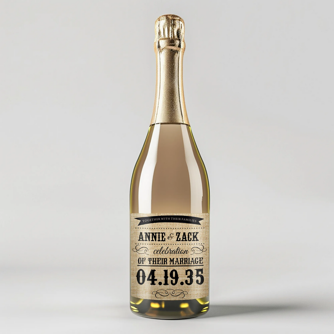 Burlap Wedding Champagne Label - iCustomLabel