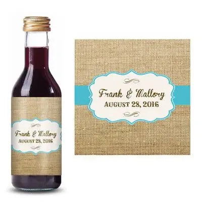 Burlap Wedding Frame Mini Wine Label - iCustomLabel