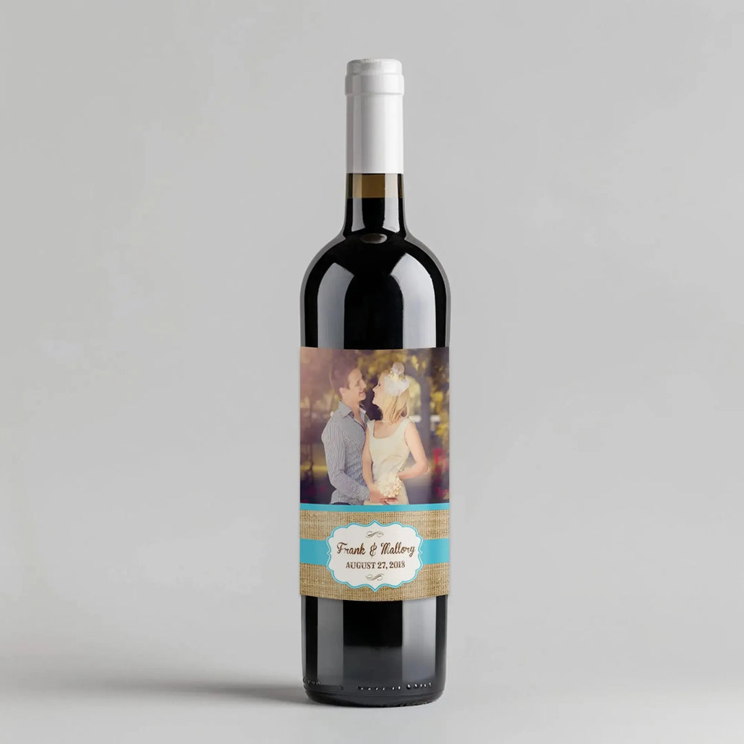 Burlap Wedding Frame Picture Wine Label - iCustomLabel