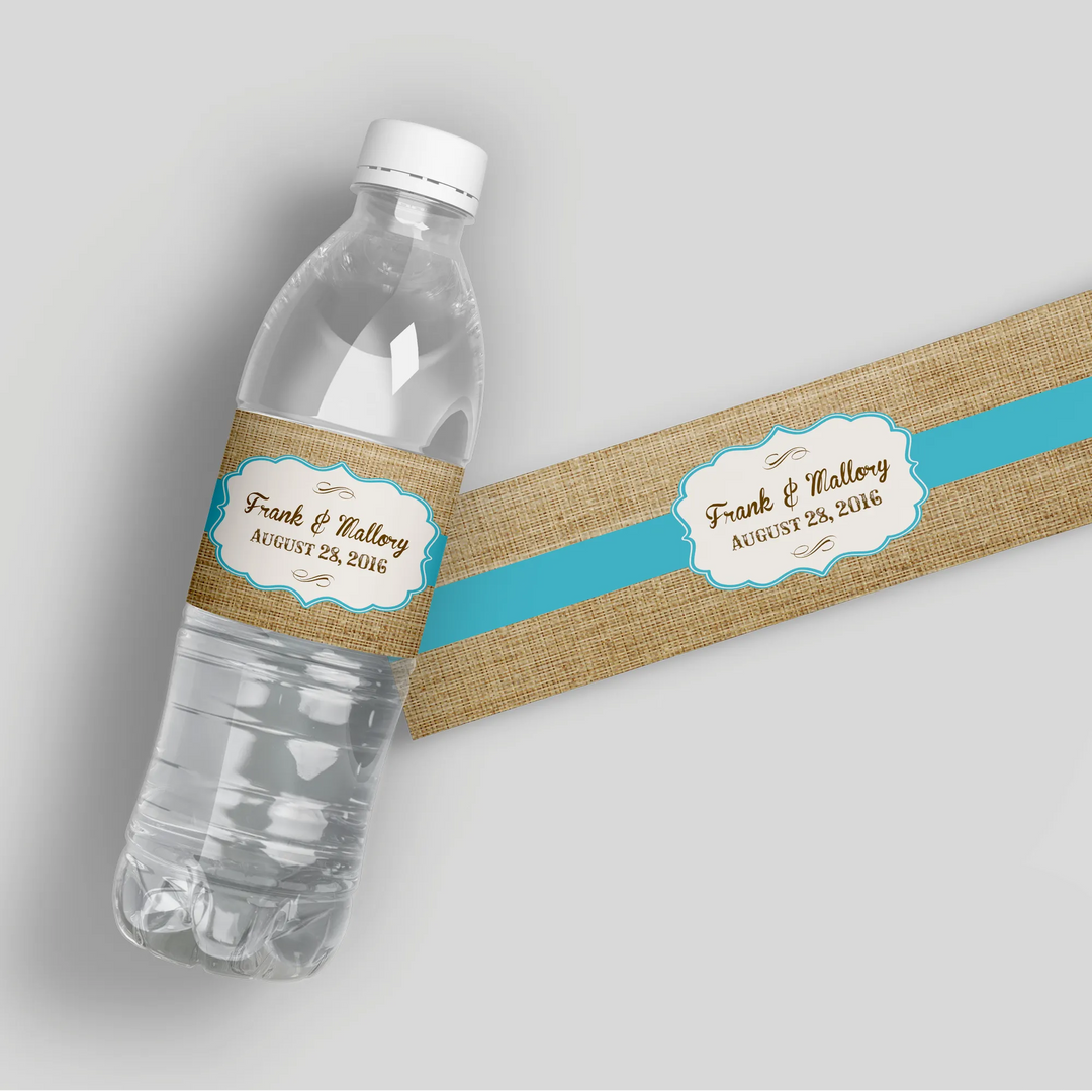 Burlap Wedding Frame Water Bottle Labels - iCustomLabel