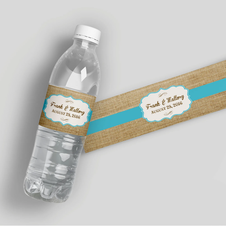 Burlap Wedding Frame Water Bottle Labels - iCustomLabel
