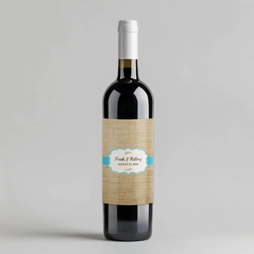 Burlap Wedding Frame Wine Label - iCustomLabel