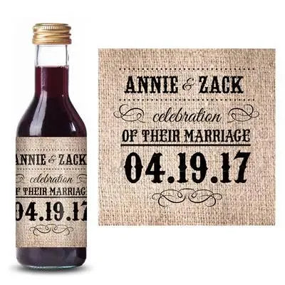 Burlap Wedding Mini Wine Label - iCustomLabel