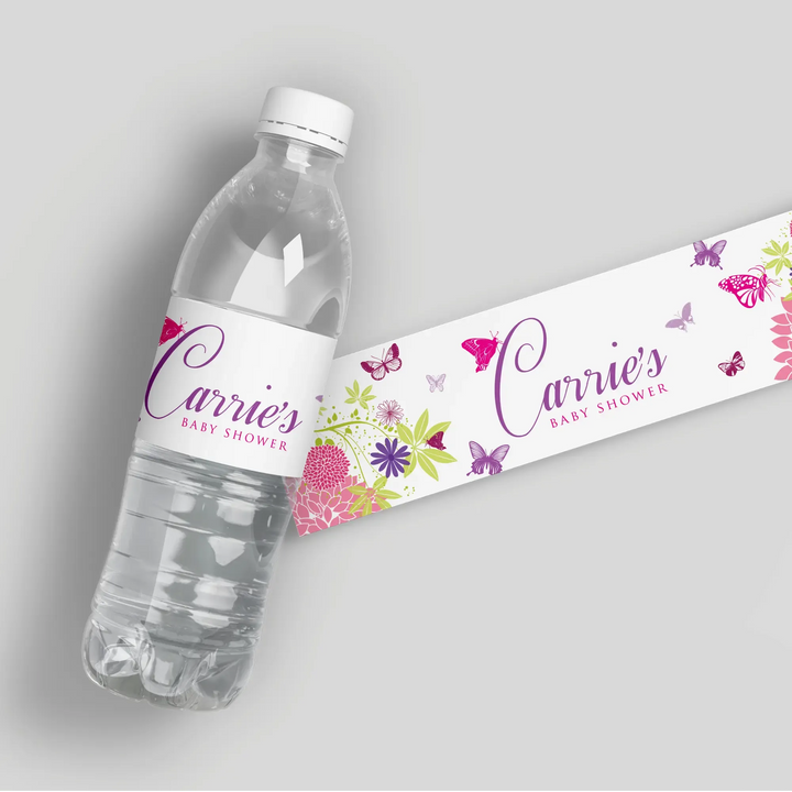 Butterfly Flower Baby Shower Water Bottle Labels - iCustomLabel