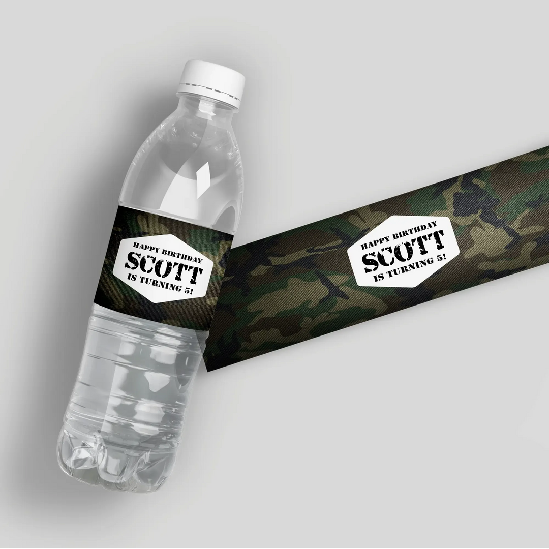 Camo Birthday Water Bottle Labels - iCustomLabel