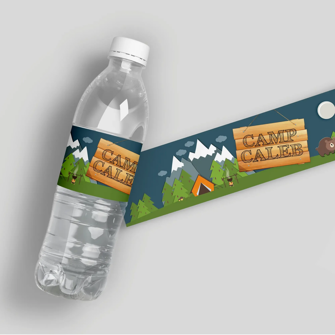 Camping Birthday Water Bottle Labels - iCustomLabel