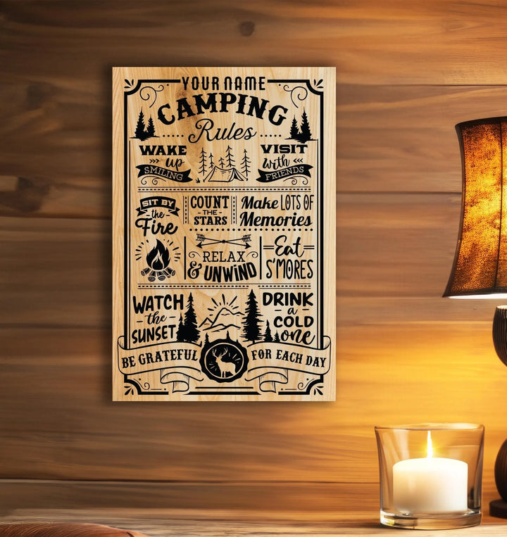 Camping Rules Metal Sign - iCustomLabel