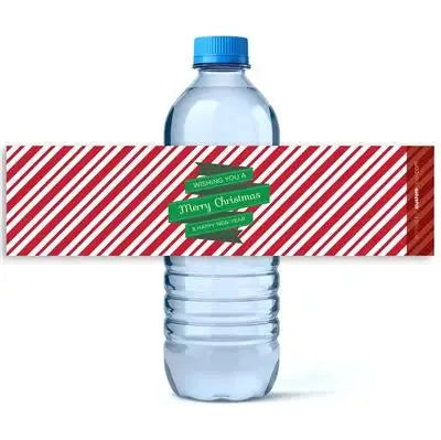 Candy Cane Water Bottle Labels - iCustomLabel