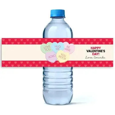 Candy Heart Valentine Water Bottle Labels - iCustomLabel