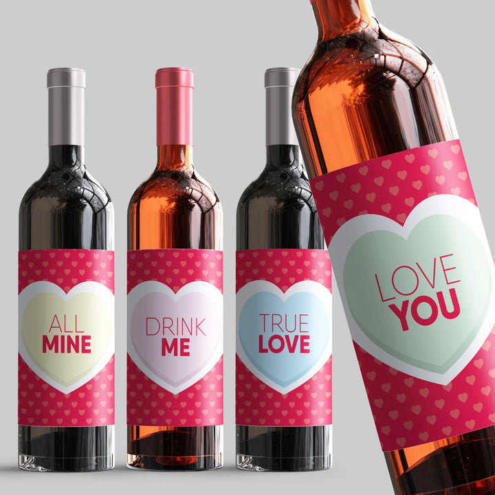 Candy Heart Valentine Wine Label Set - iCustomLabel