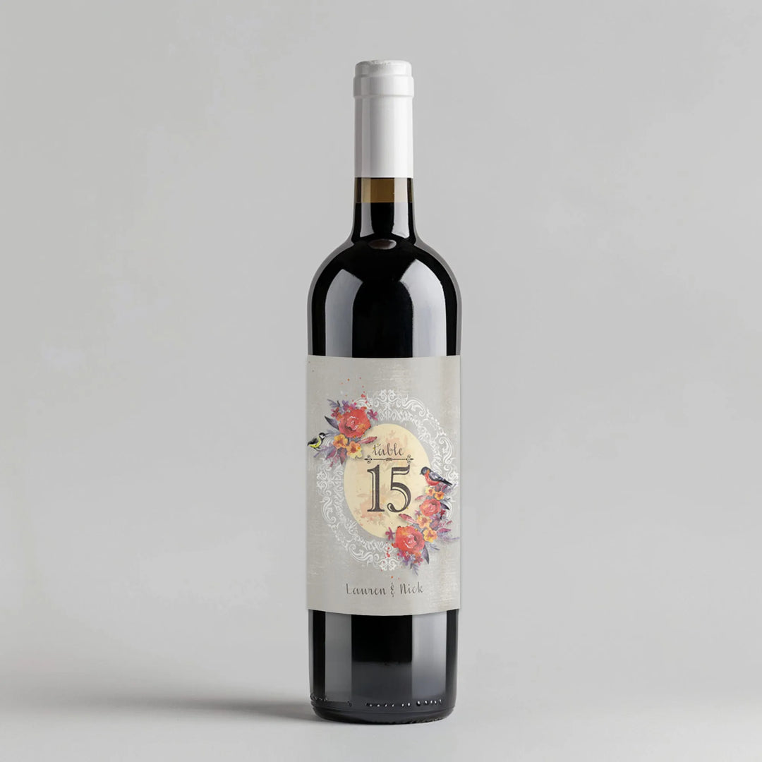 Canvas Birds Number Table Number Wine Label - iCustomLabel