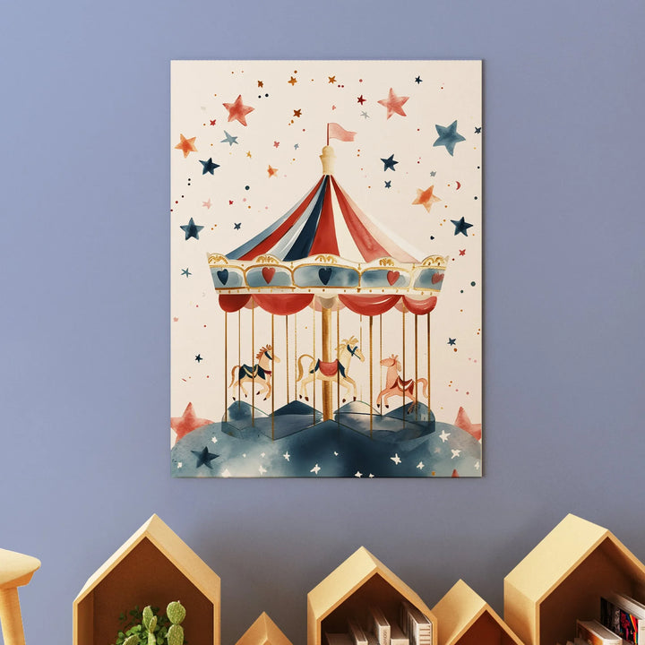 Carousel Nursery Poster – Cute Kids Room Wall Art with Stars and Horses - iCustomLabel