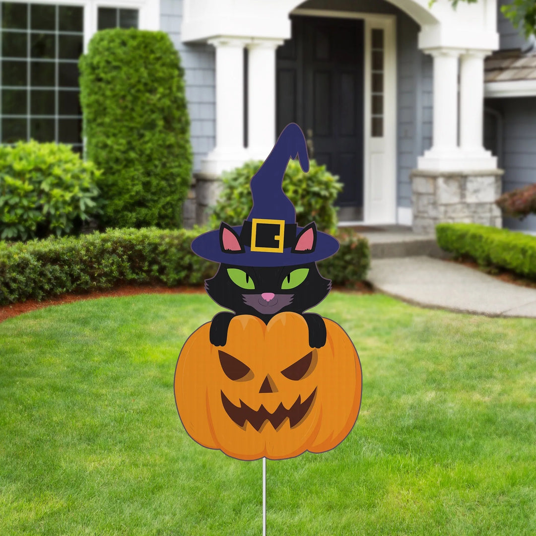 Cat in Pumpkin Halloween Yard Decorations - iCustomLabel