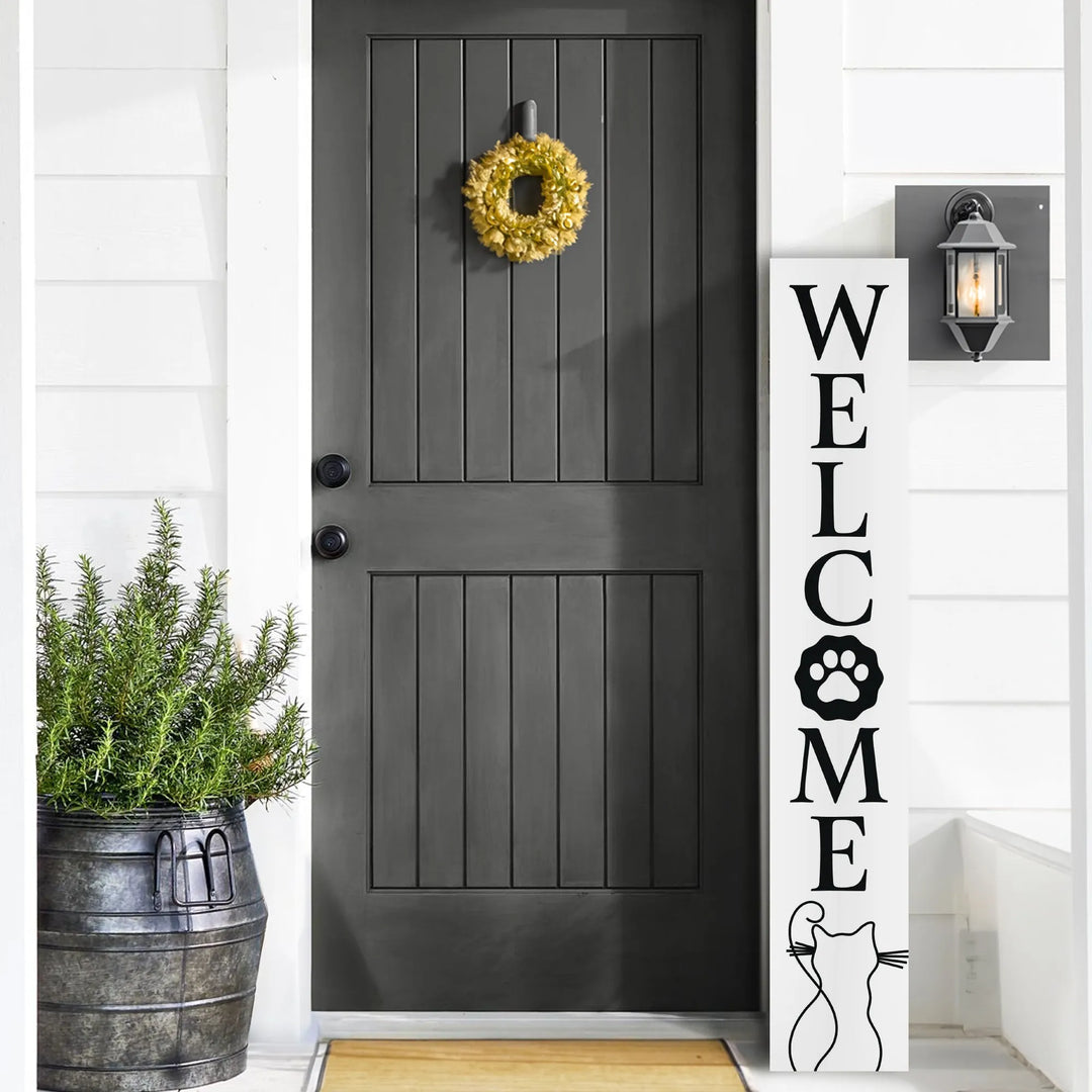 Cat Outline Welcome Sign - iCustomLabel