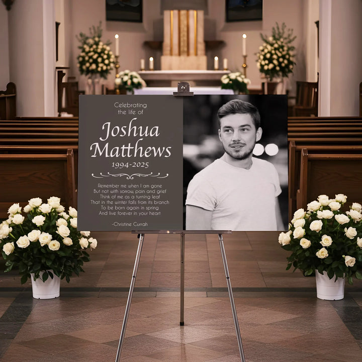 Celebrating The Life Memorial Photo Poster with Gray Background