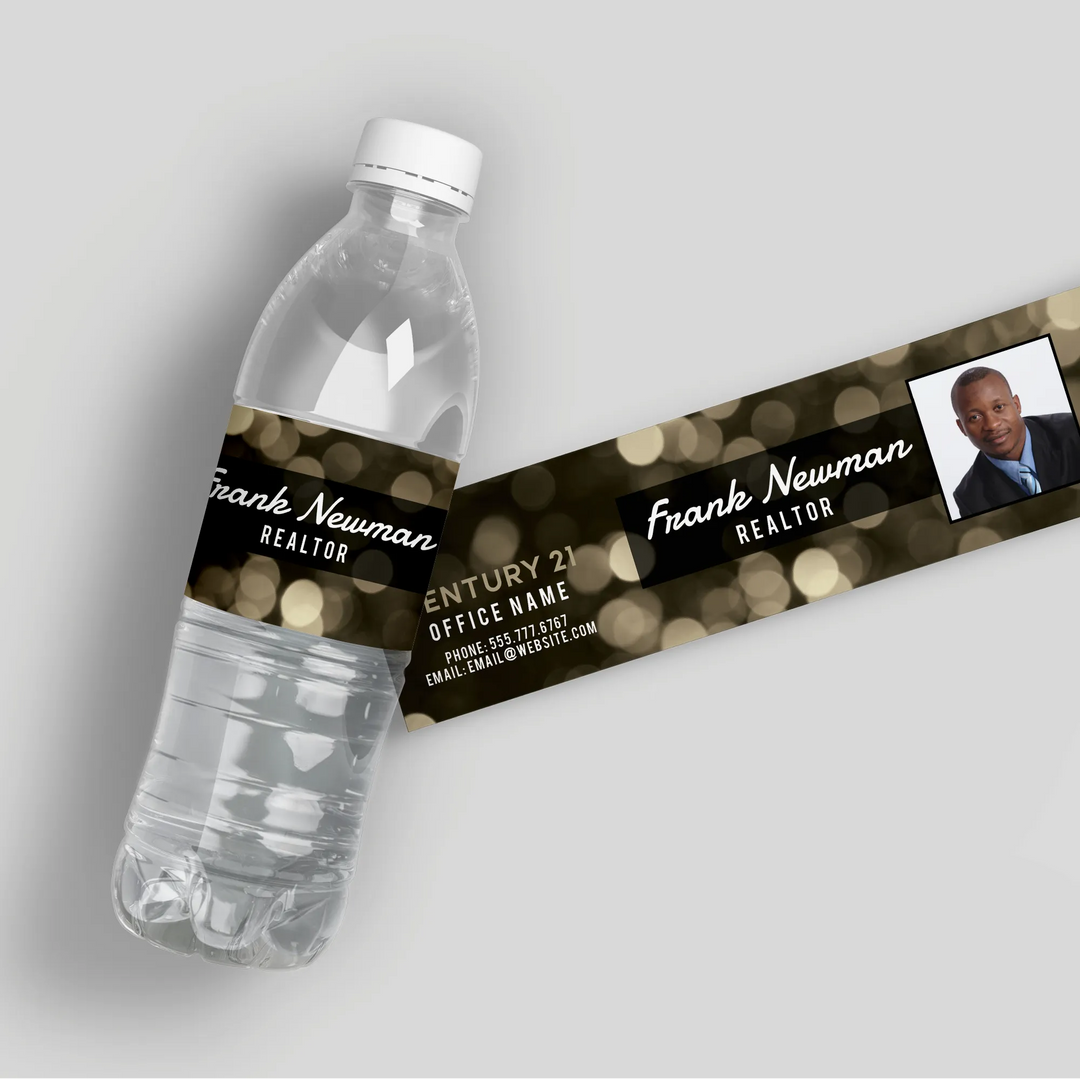 Century 21 Bokeh Water Bottle Labels - iCustomLabel
