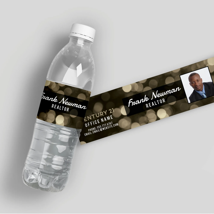 Century 21 Bokeh Water Bottle Labels - iCustomLabel