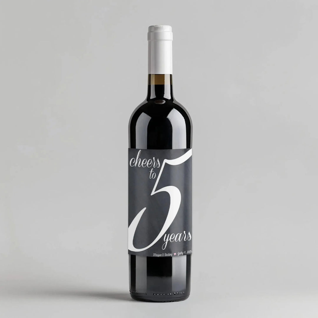 Chalkboard Fifth Anniversary Script Wine Label - iCustomLabel