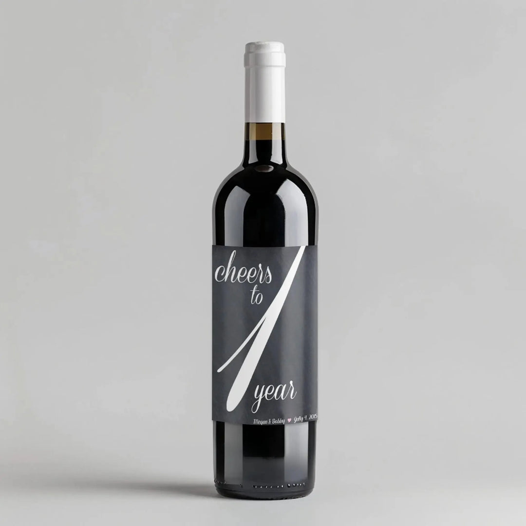 Chalkboard First Anniversary Script Wine Label - iCustomLabel