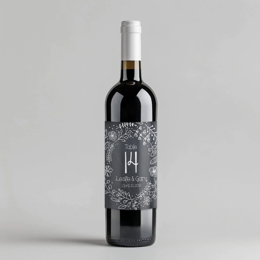 Chalkboard Floral Table Number Wine Label - iCustomLabel