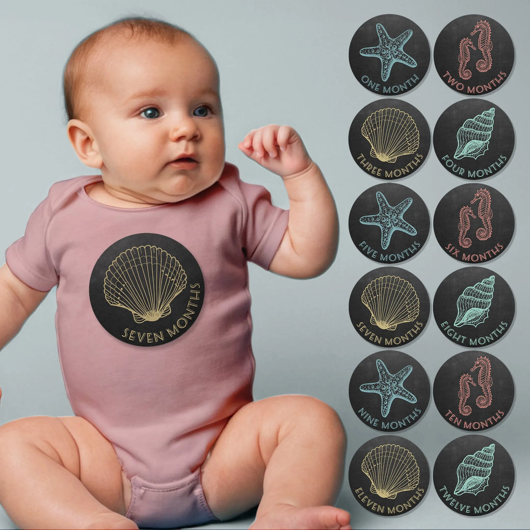Chalkboard Nautical Baby Month Stickers - iCustomLabel