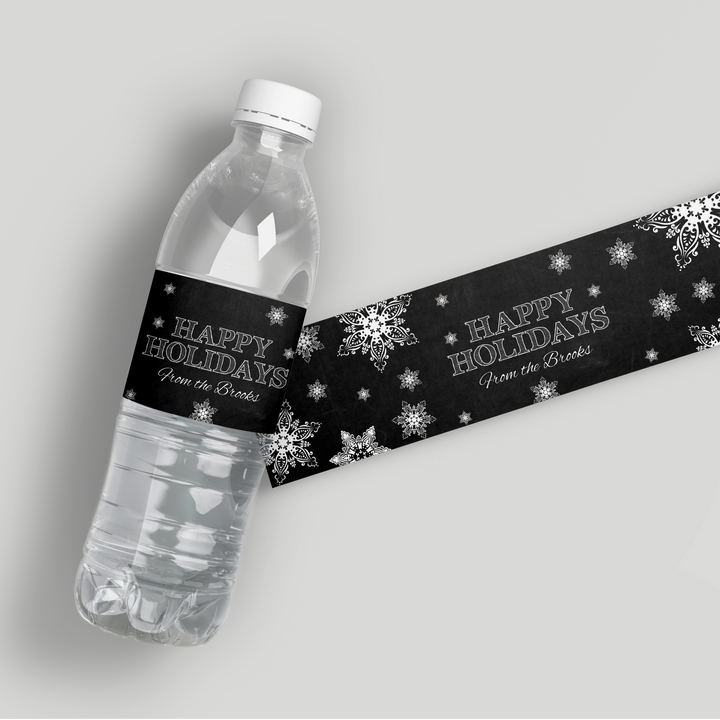 Chalkboard Snowflakes Water Bottle Labels