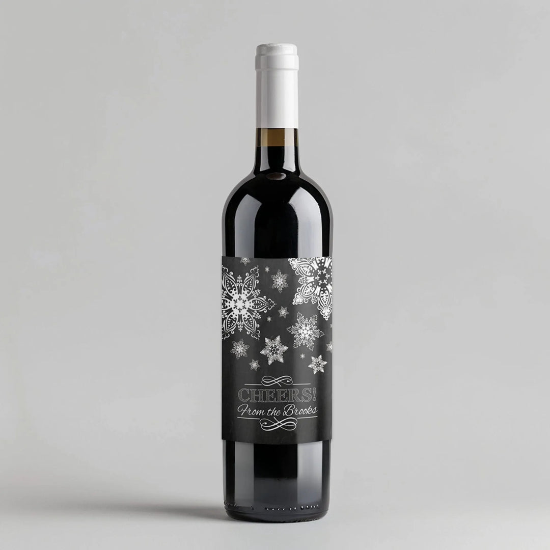 Chalkboard Snowflakes Wine Label - iCustomLabel