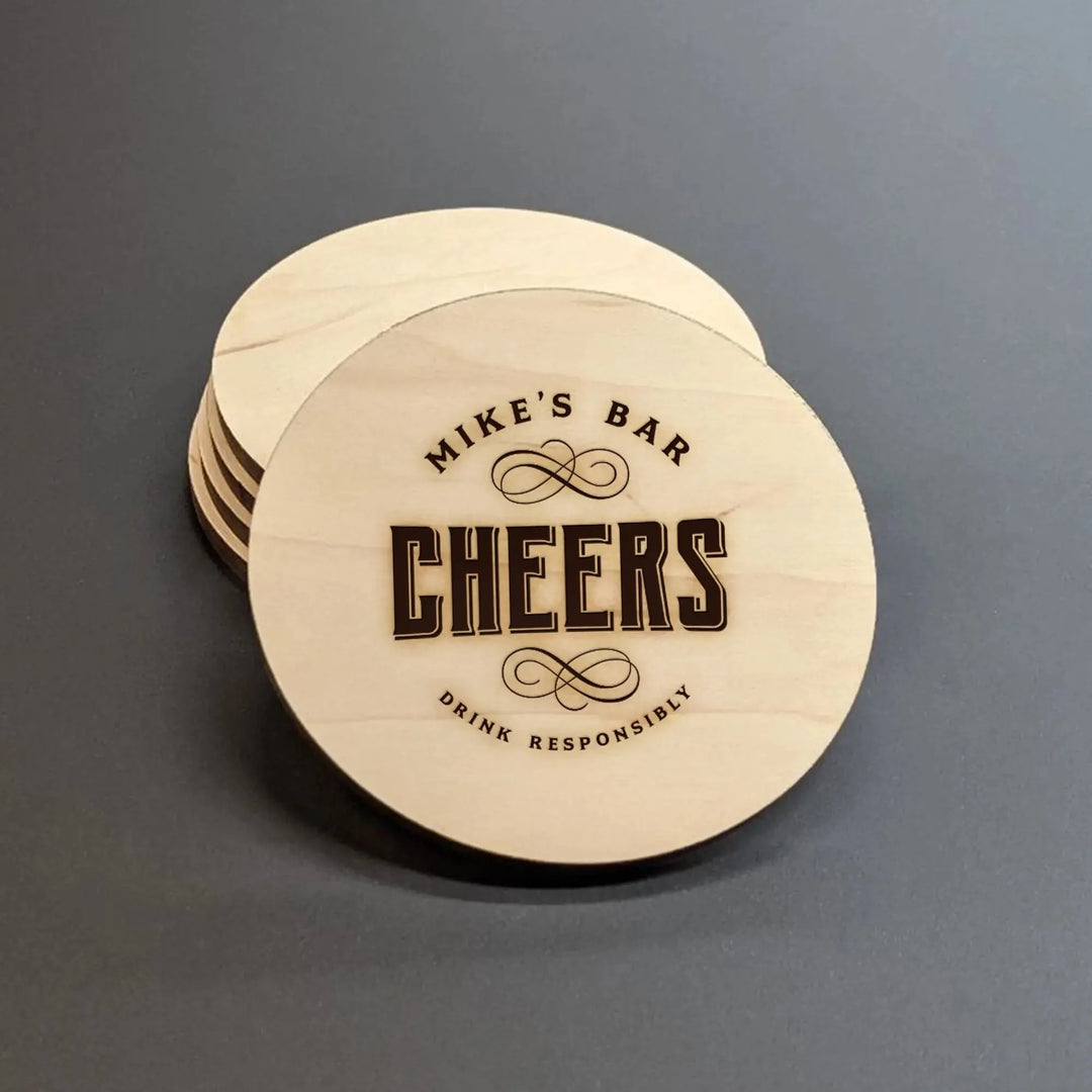 Cheers Bar Wood Coasters - iCustomLabel