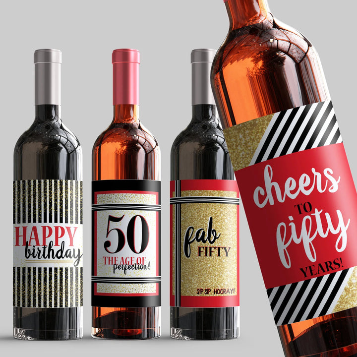 Cheers to 50 Birthday Wine Label Set - iCustomLabel