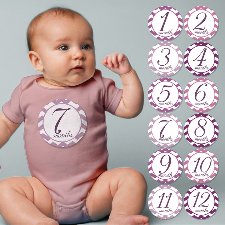 Chevron Purple Baby Month Stickers - iCustomLabel