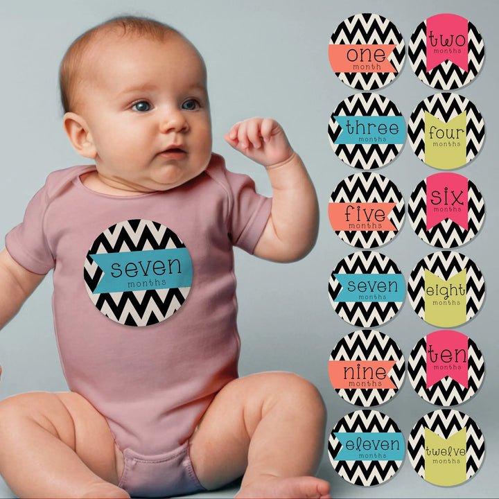 Chic Chevron Flag Baby Month Stickers - iCustomLabel