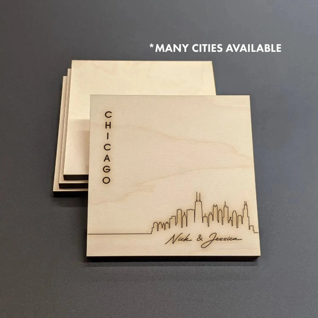 Chicago Skyline Wood Coasters - iCustomLabel