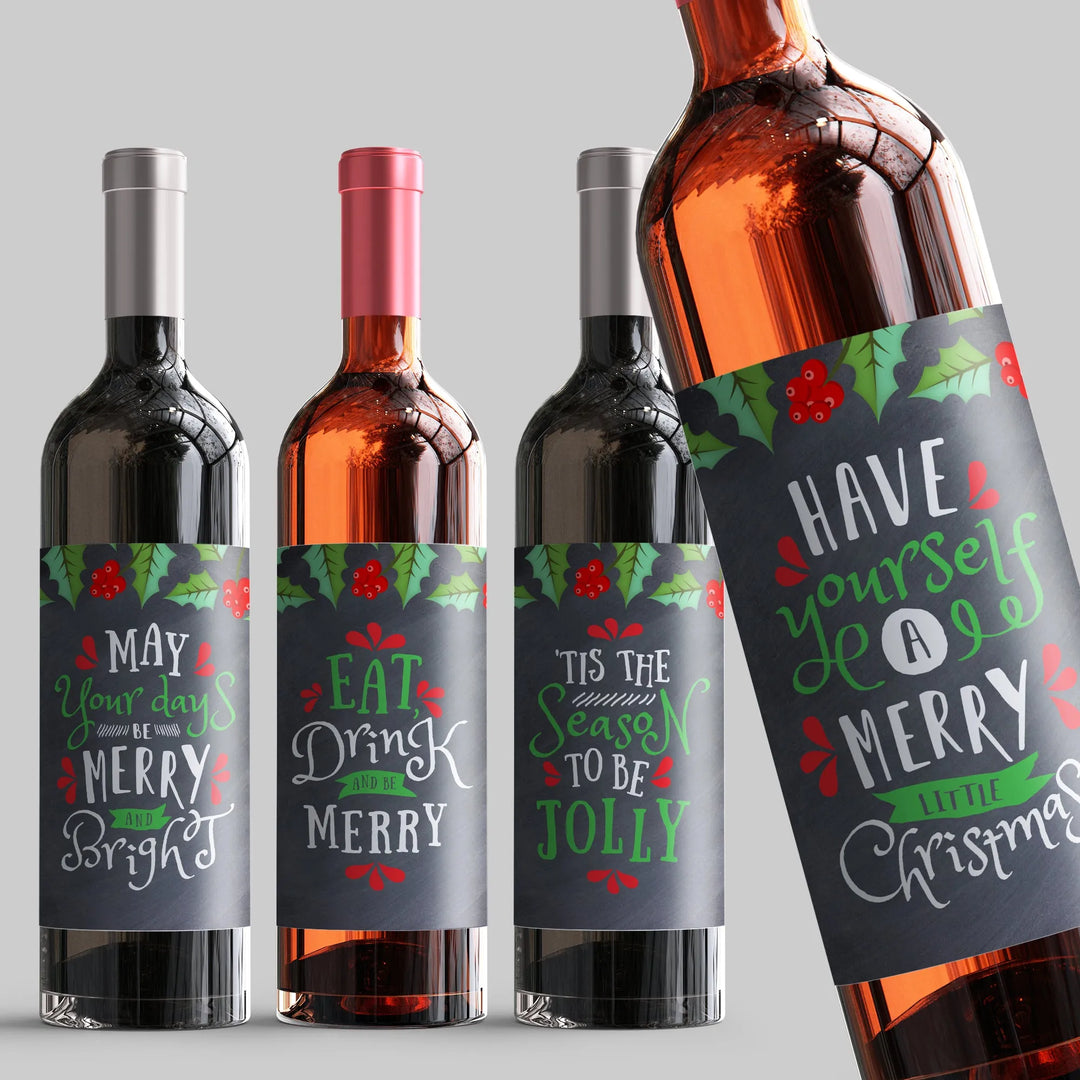 Christmas Chalkboard Wine Label Set - iCustomLabel