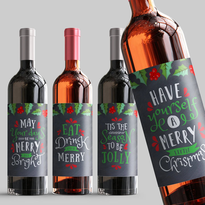 Christmas Chalkboard Wine Label Set - iCustomLabel