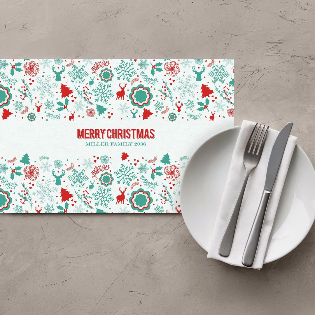 Christmas Red Teal Pattern Placemats - iCustomLabel