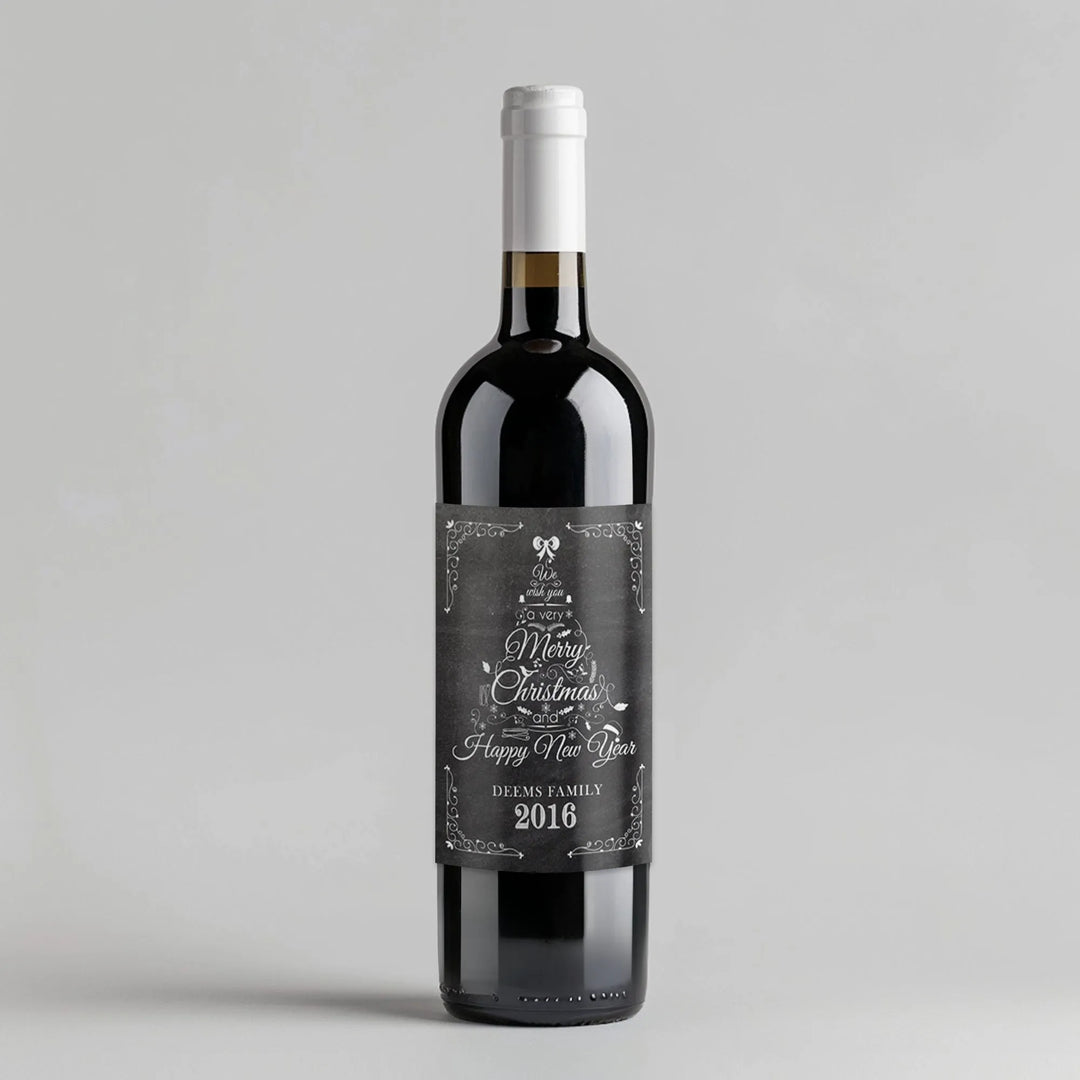 Christmas Word Tree Wine Label - iCustomLabel