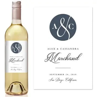 Circle Monogram Wedding Wine Label - iCustomLabel