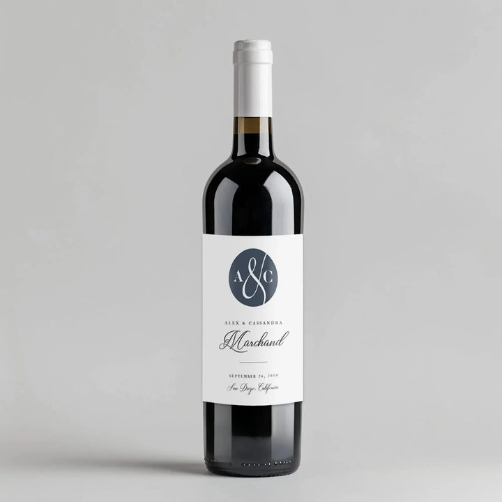 Circle Monogram Wedding Wine Label - iCustomLabel