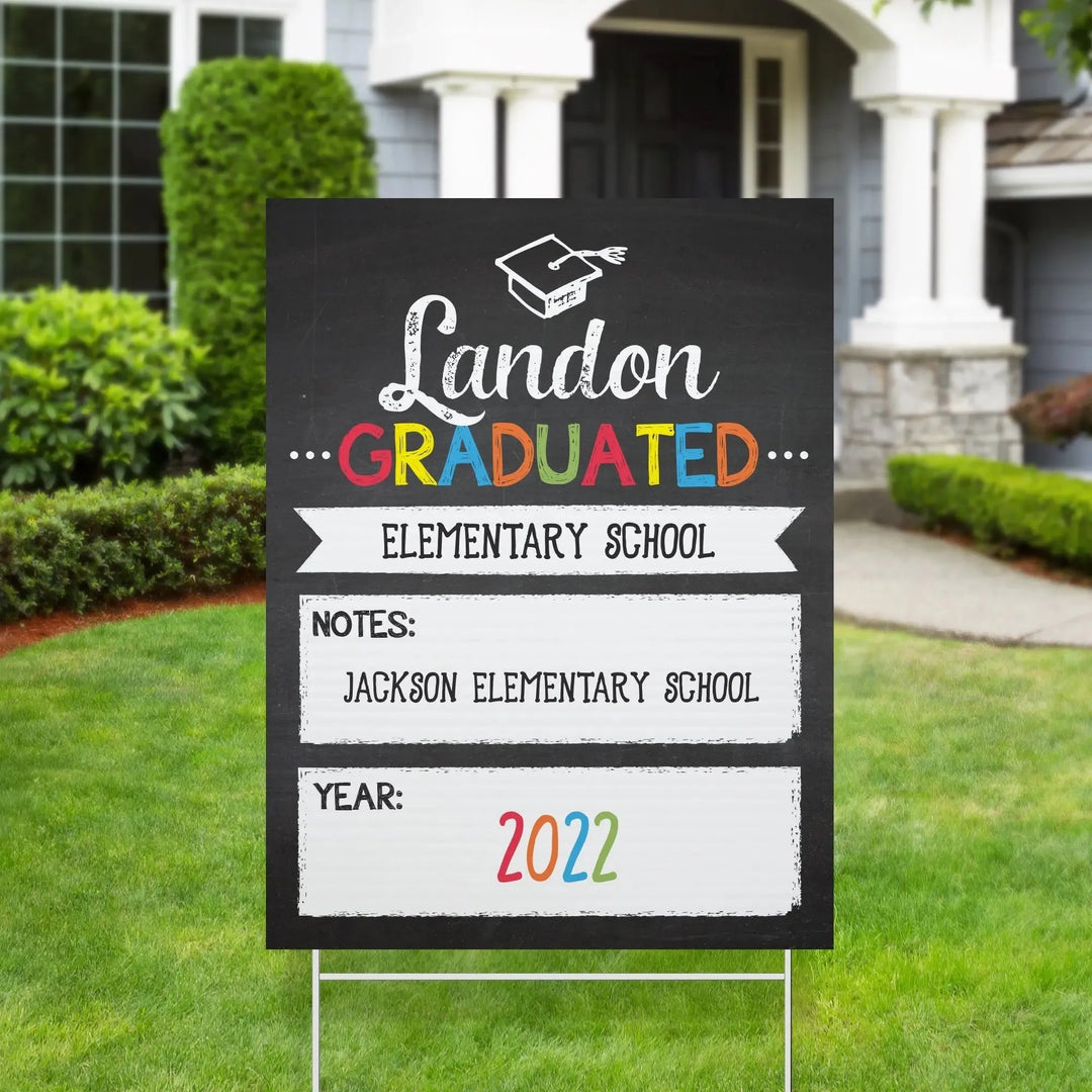 Colorful chalk-style graduation yard sign for Landon graduating elementary school 2022