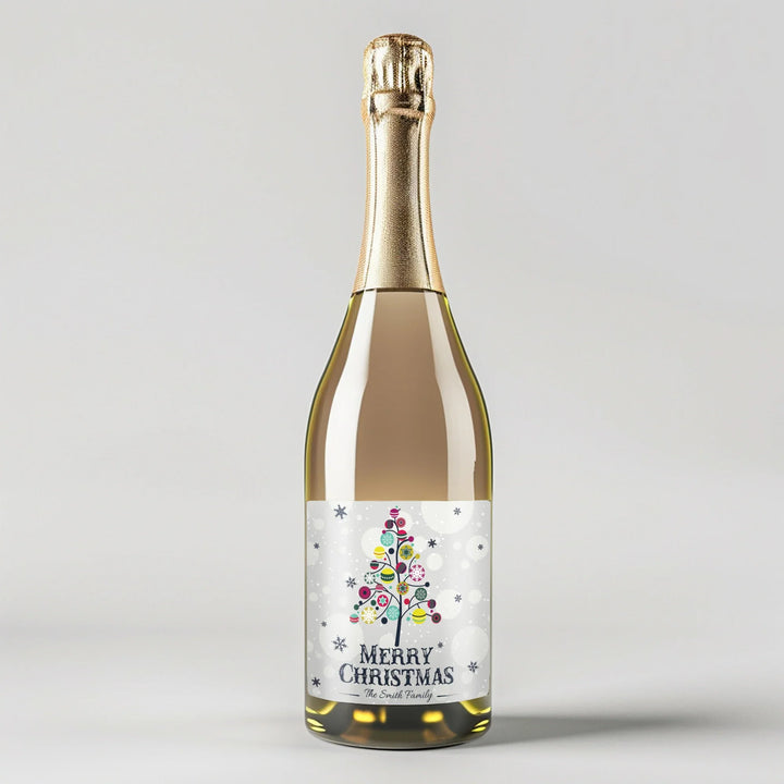 Colorful Christmas Tree Champagne Label