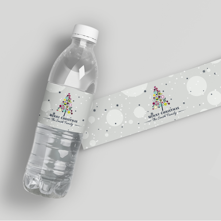 Colorful Christmas Tree Water Bottle Labels