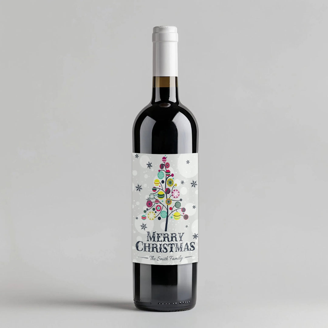 Colorful Christmas Tree Wine Label - iCustomLabel