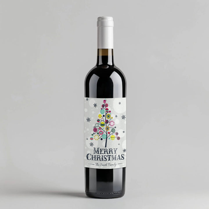 Colorful Christmas Tree Wine Label - iCustomLabel