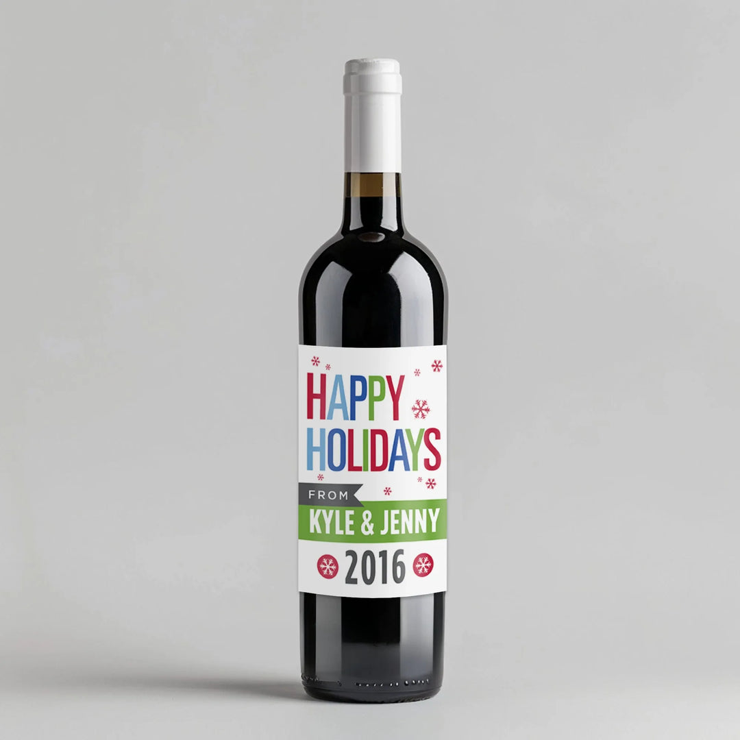 Colorful Happy Holidays Wine Label - iCustomLabel