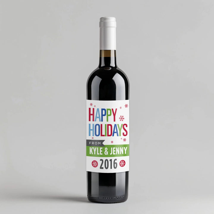 Colorful Happy Holidays Wine Label - iCustomLabel