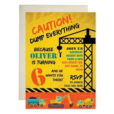 Construction Birthday Invitations - iCustomLabel