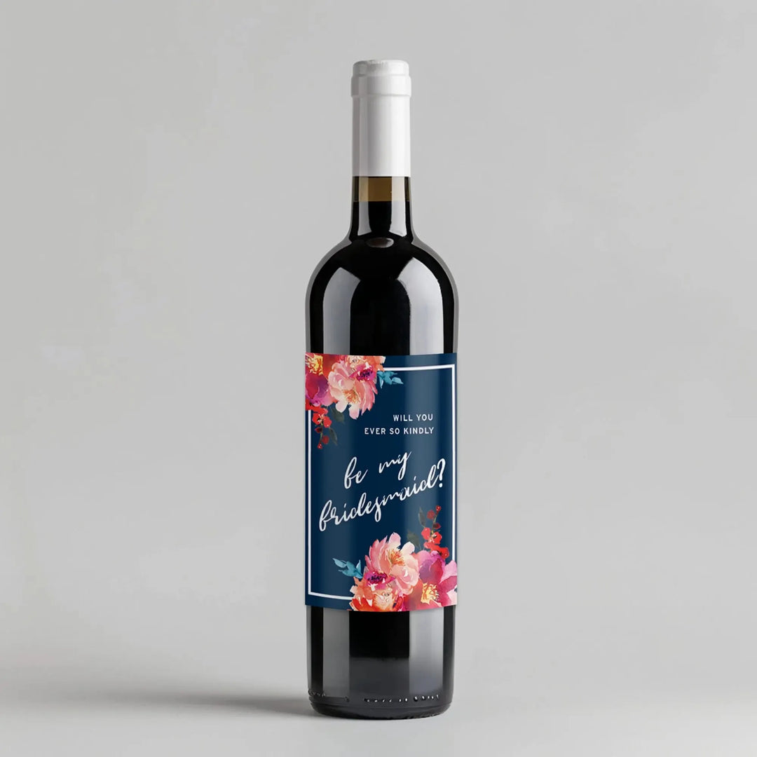 Coral Navy Bridesmaid Wine Label - iCustomLabel