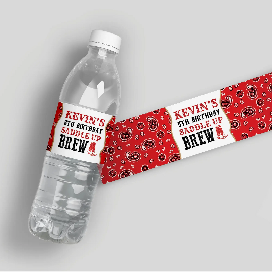 Cowboy Bandana Birthday Water Bottle Labels - iCustomLabel