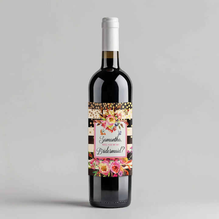 Cream Stripes Bridesmaid Wine Label - iCustomLabel