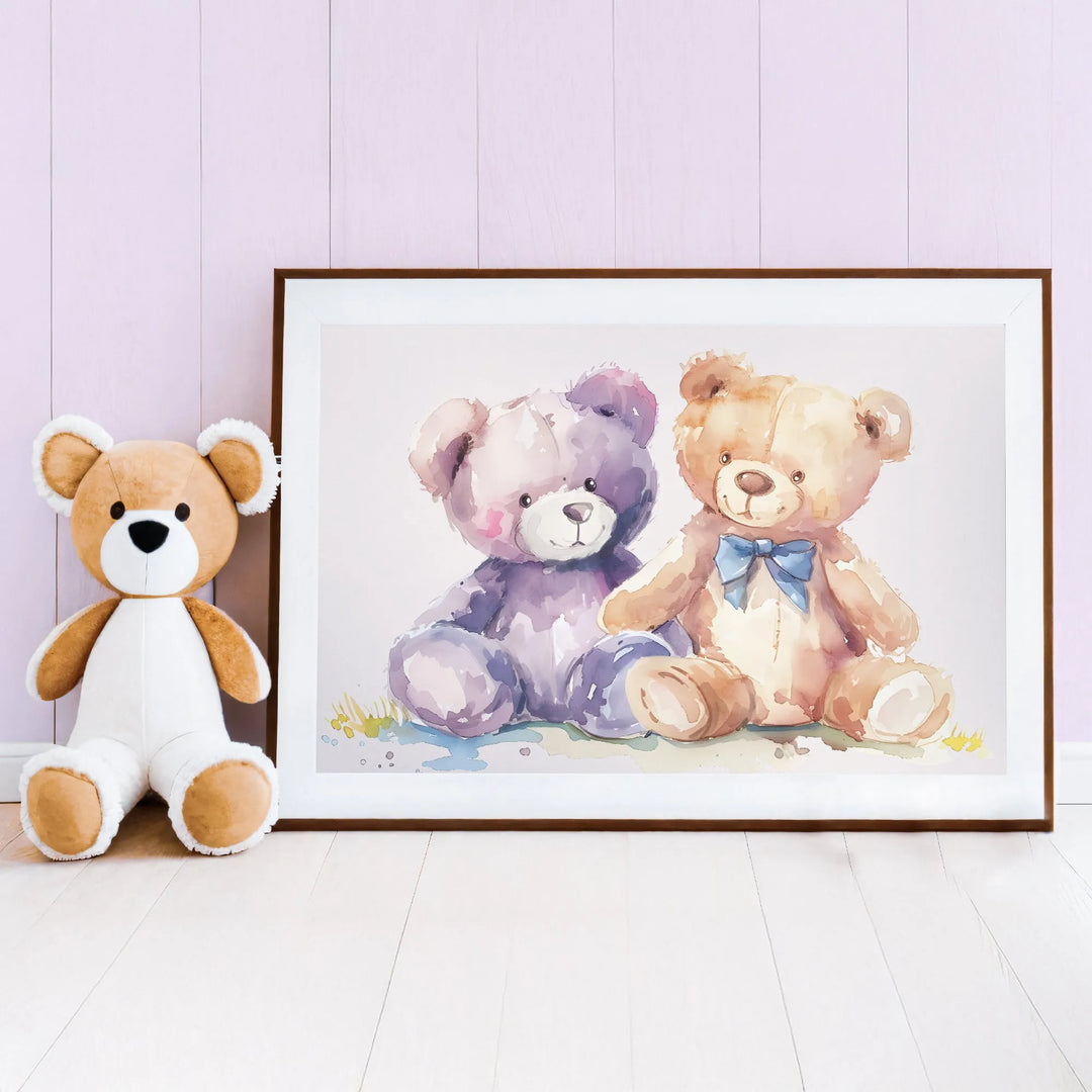 Cuddly Teddy Bears Nursery Poster – Cute Kids Room Wall Art with Watercolor Design - iCustomLabel